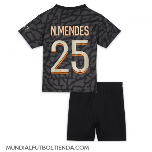 Camiseta Paris Saint-Germain Nuno Mendes #25 Tercera Equipación Replica 2023-24 para niños mangas cortas (+ Pantalones cortos)